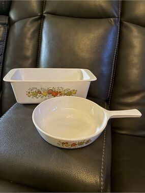 Corningware White Ceramic Bread Loaf Pan and Skillet “Bread of Life” 2-Piece Set